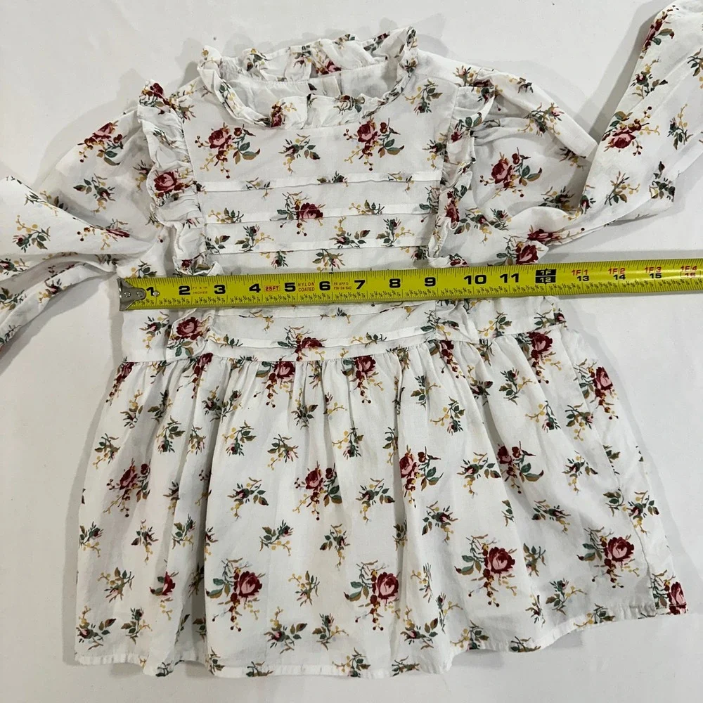 Janie and Jack Girls Floral Peplum Blouse Cotton Ruffle Pintuck Top Size 6 White